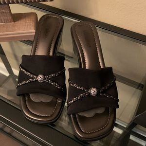 Brighton Black Wedges with Silver Accents
